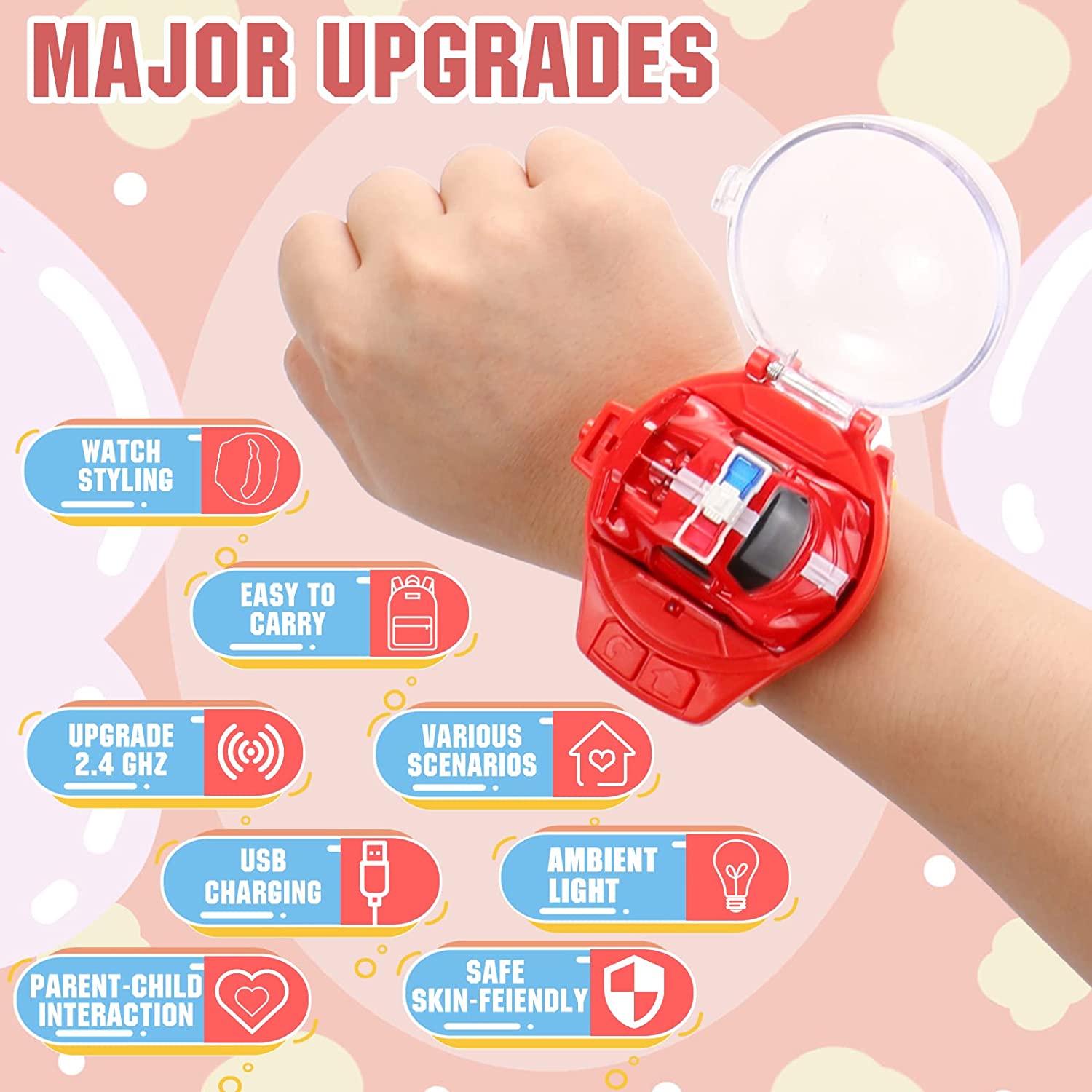 Mini Remote Control Car Watch Toys, 2.4 GHz Cartoon RC Watch Racing Car, USB Charging Remote Control Car Watch Car Hand Controlled Watch RC Car for Boys Girls