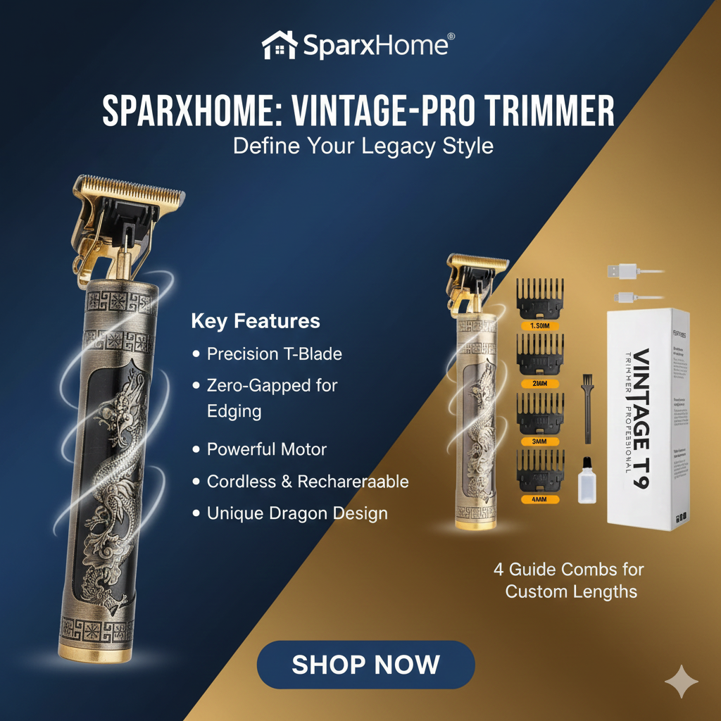 Professional Vintage T-Shaped Blade Hair Clippers for Men Grooming Kit Low Noise ,USB Rechargeable with Guide Combs