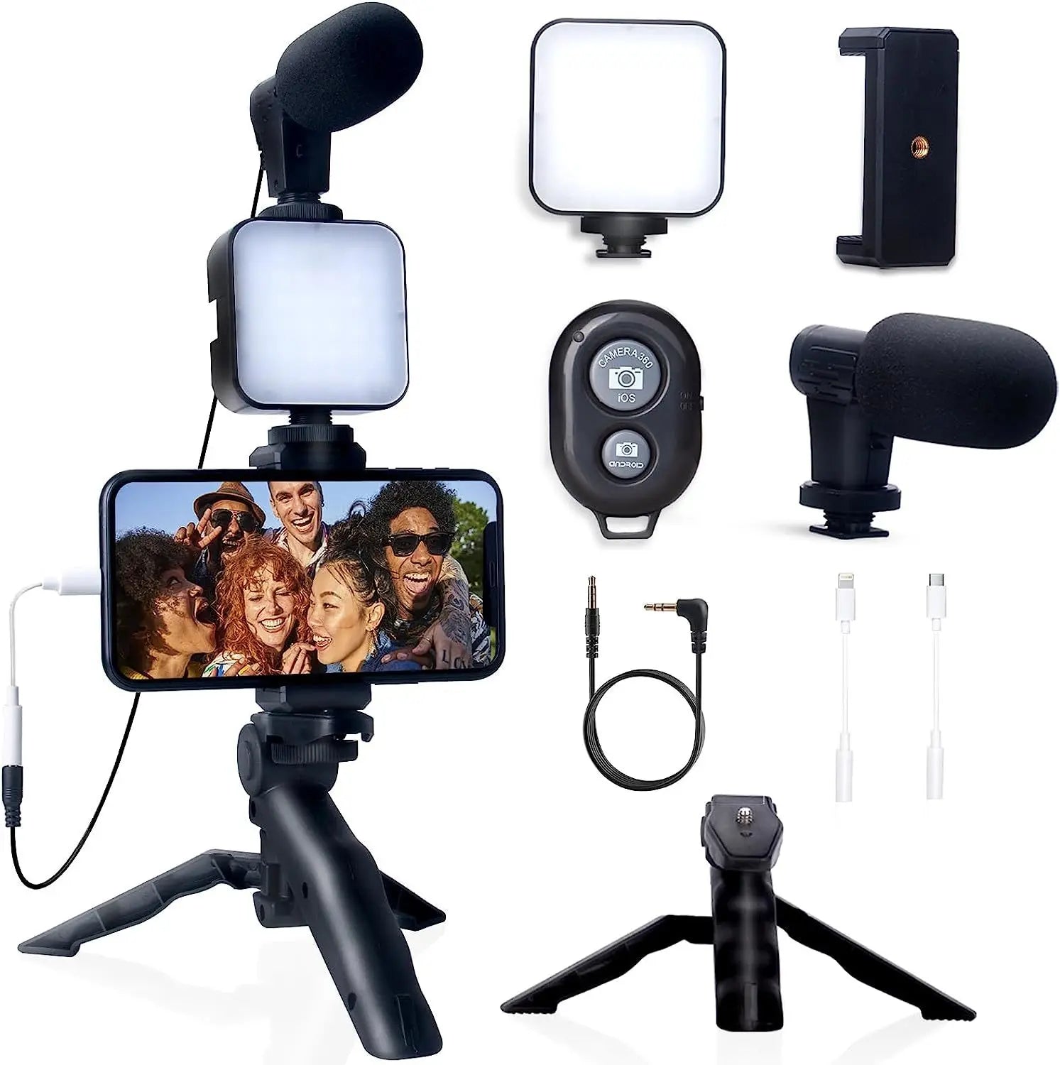 Professional Smartphone Vlogging & Video Kit Ultimate Mobile Filmmaking Kit, Mic + LED Light