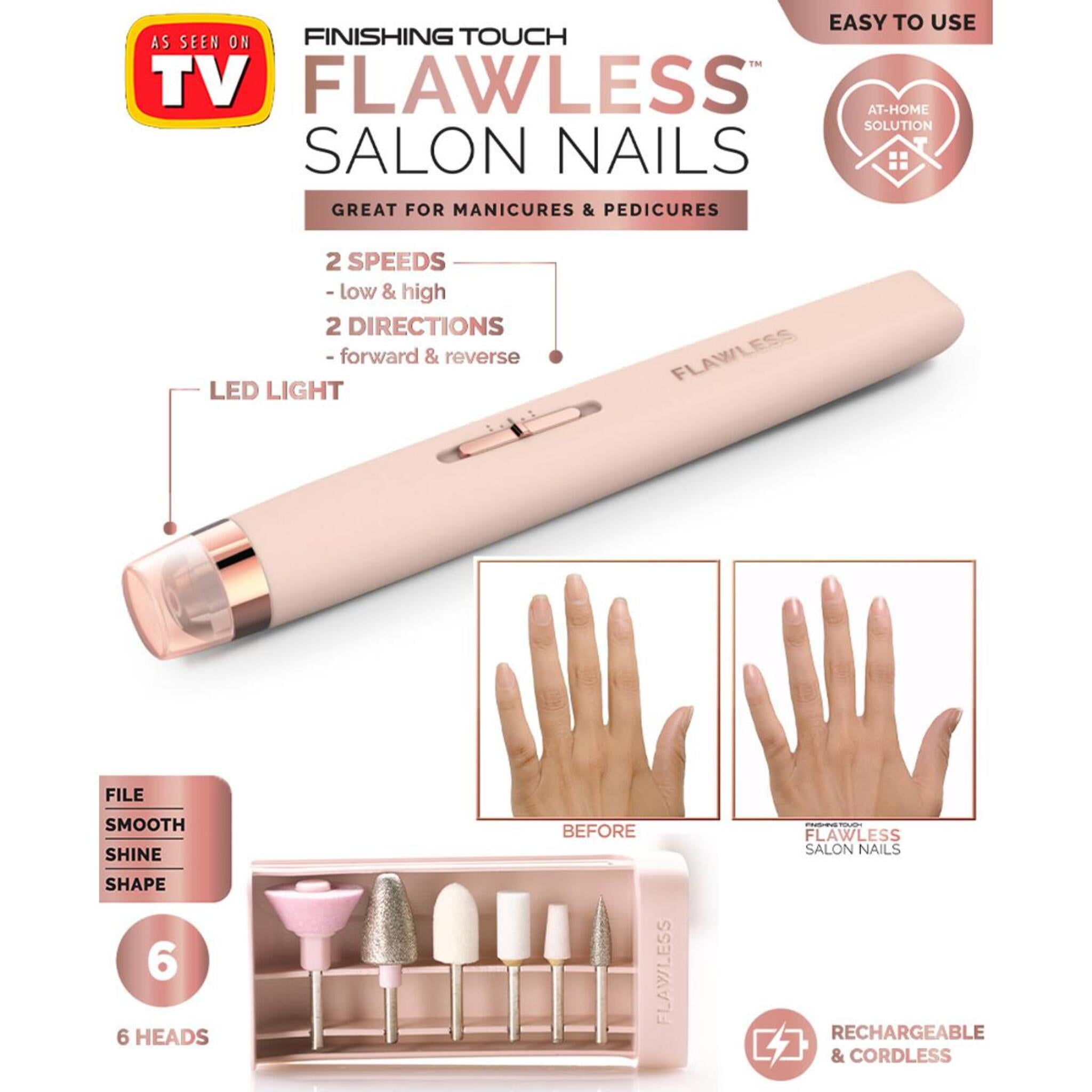 Rechargeable Finishing Touch Flawless Salon Nails Kit, Electronic Nail File and Full Manicure and Pedicure Tool