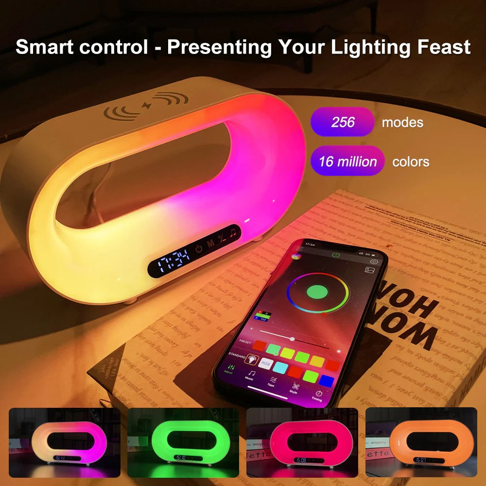 G Style Speaker Lamp | Alarm Clock | Wireless Mobile Charger | Natural Sleep Aid | LED Moon Lamp | Décor Table | Smart Light