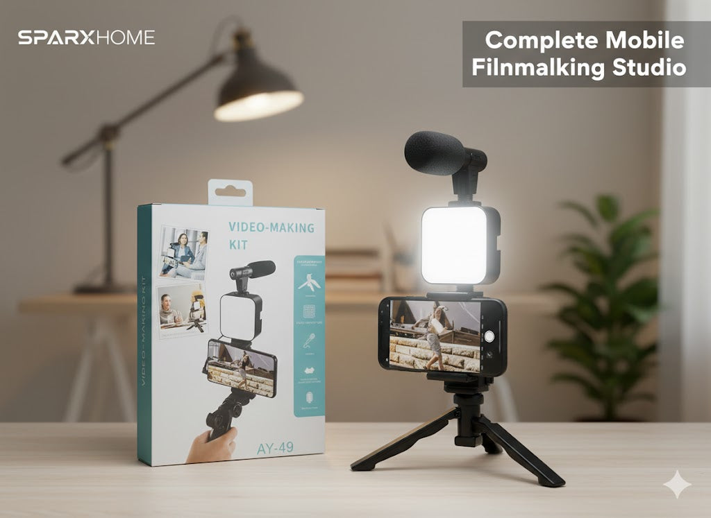 Professional Smartphone Vlogging & Video Kit Ultimate Mobile Filmmaking Kit, Mic + LED Light