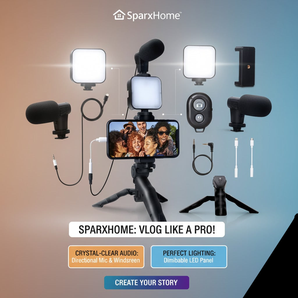 Professional Smartphone Vlogging & Video Kit Ultimate Mobile Filmmaking Kit, Mic + LED Light