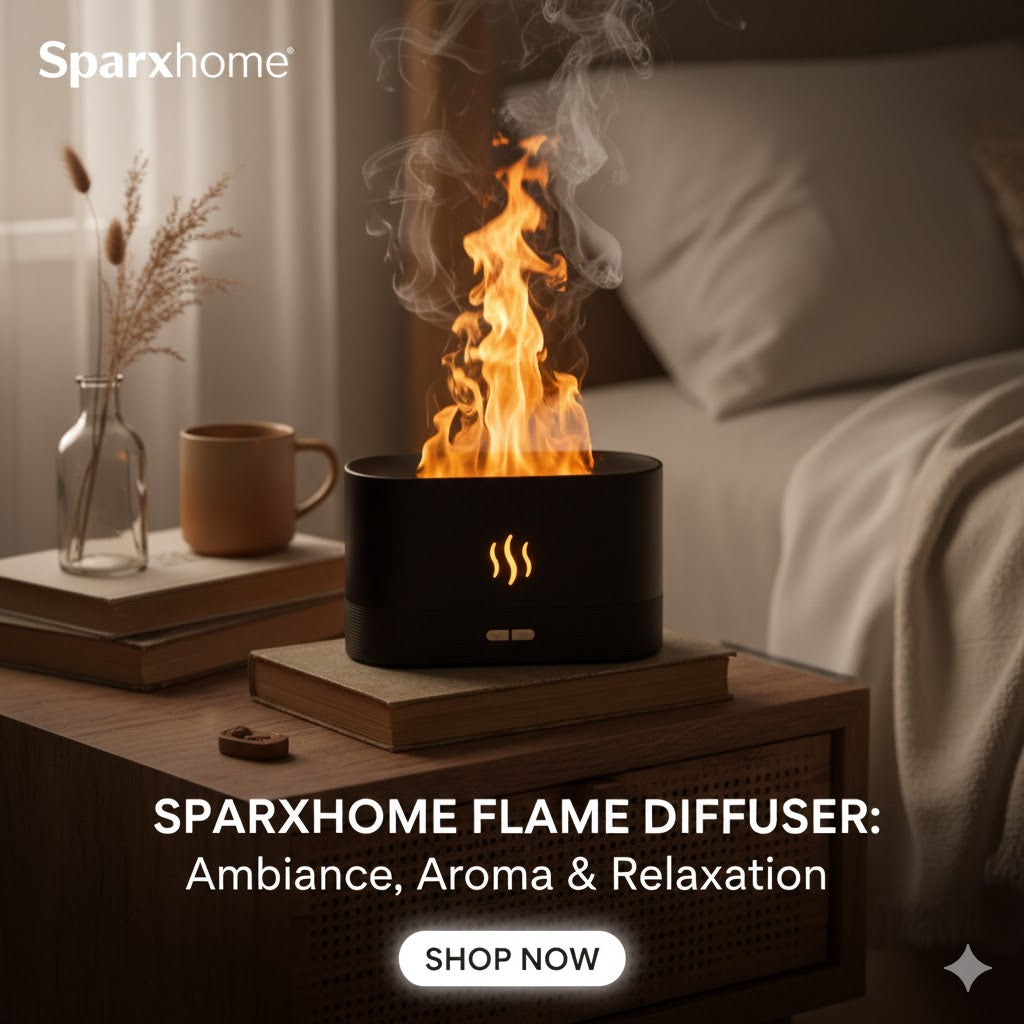 Flame Humidifier Aroma Diffuser Air Humidifier Ultrasonic Cool Mist Maker Fogger with LED Night Lamp Essential Oil Flame Effect Fire Lamp Diffuser for Bedroom Office